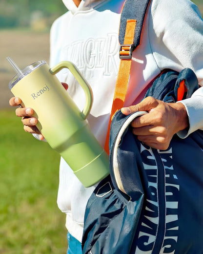 Renoj Insulated Mug 100% Leak Proof Insulated Water Bottle for Iced Coffee & Hot Drinks - Fits Car Cup Holder, Ideal Gift, 2 Straws & Silicone Boot - SnapShift Pink 32 oz