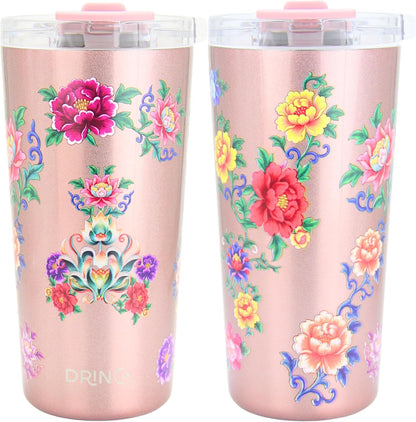 Drinco - 20 oz Stainless Steel Tumbler | Double Walled Vacuum Insulated Mug With Lid, 2 Straws, For Hot & Cold Drinks (20oz Dragonfly)