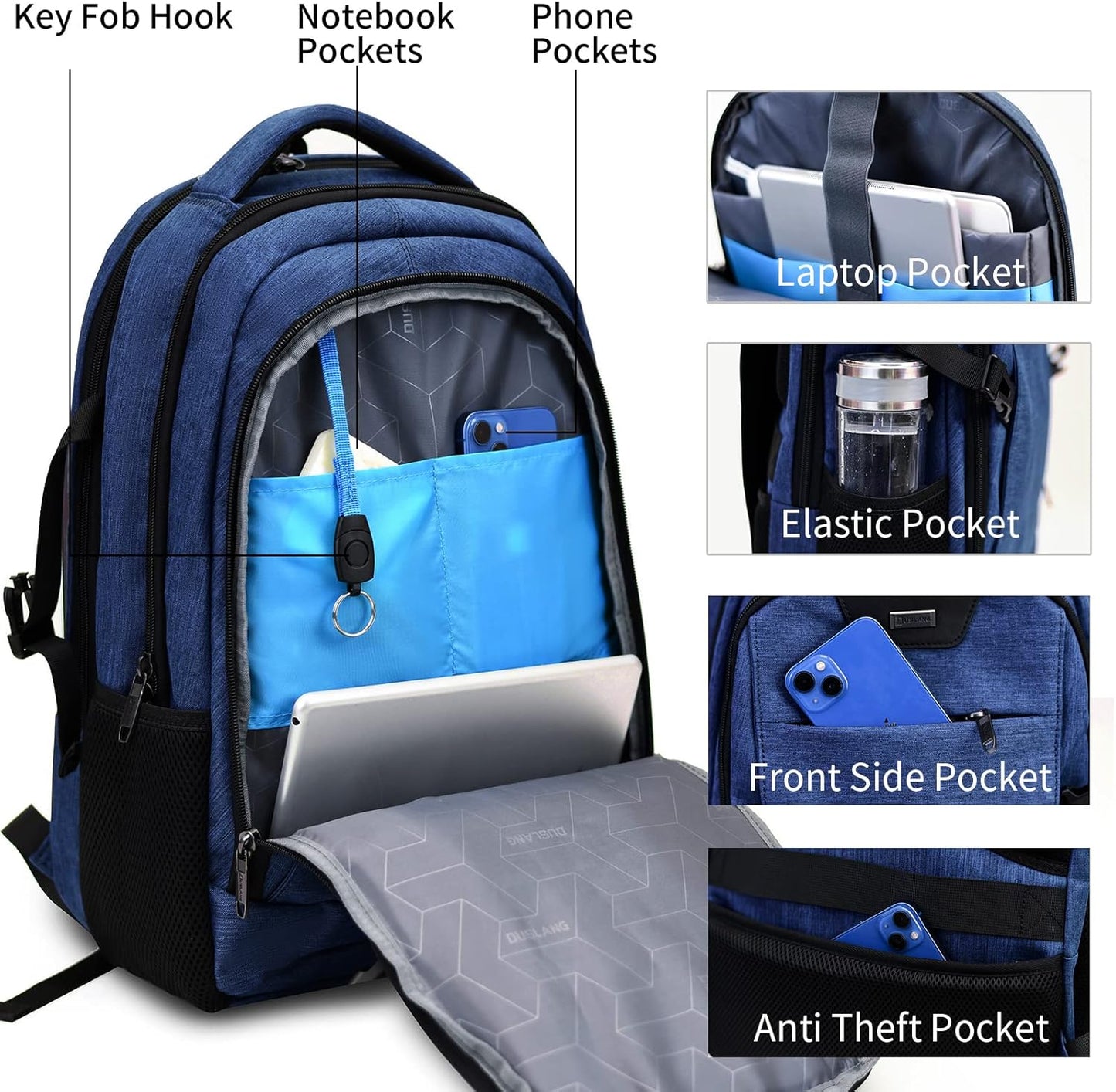 DUSLANG 17 Inch Laptop Backpack for Travel Water Resistant College Backpack for Men/Women Laptop Bag with USB Charging Port,Black - Colors B