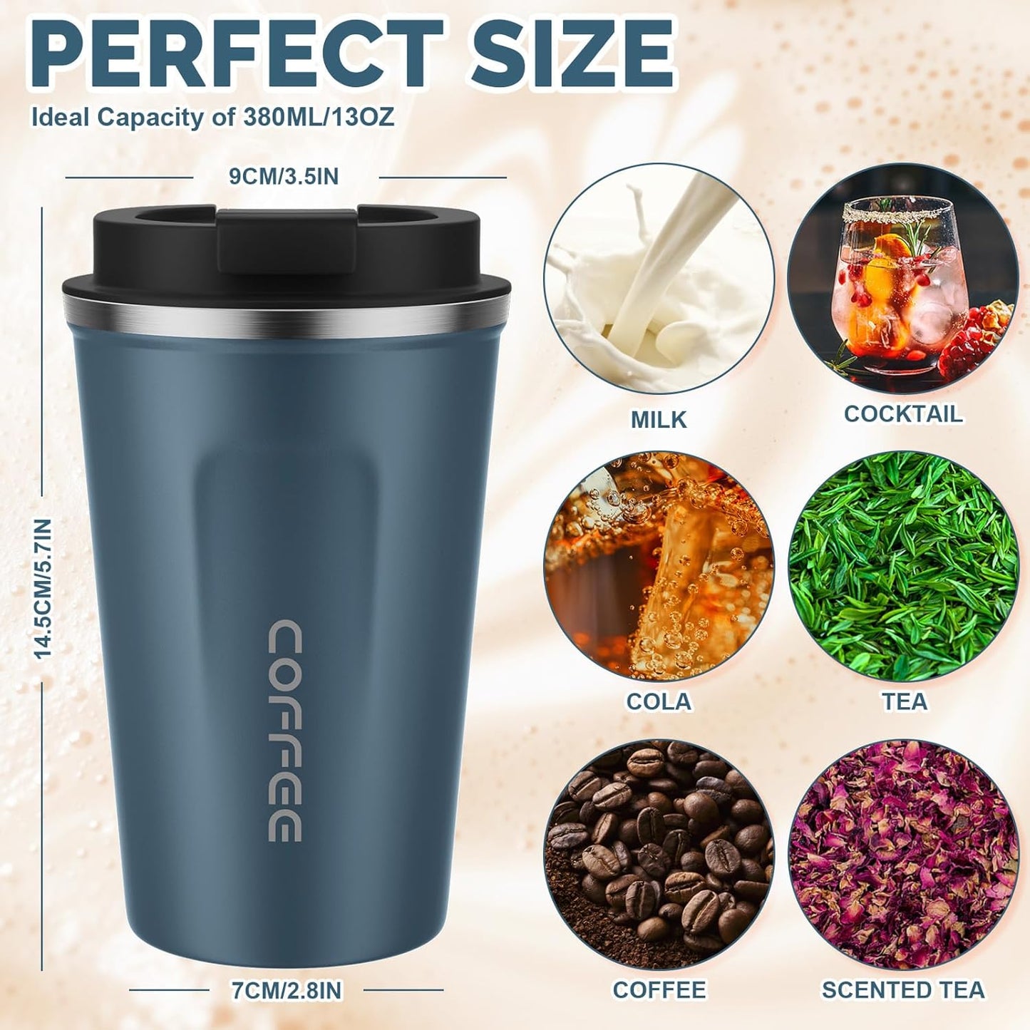 MOMSIV 12oz Travel Mug, Insulated Coffee Cup with Leakproof Lid, Travel Coffee Mug Vacuum Stainless Steel Double Walled Reusable Coffee Cup for Hot and Cold Water Coffee