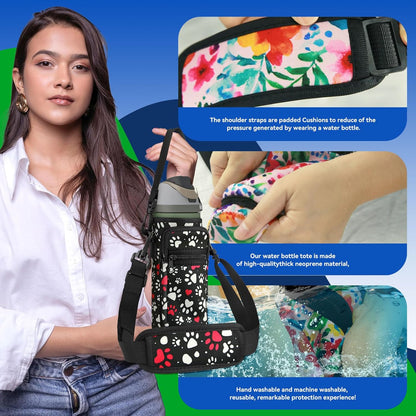 Neoprene Water Bottle Holder Bag with Cell Phone Pocket Compatible with Owala FreeSip 24 oz，Water Bottle Carrying Bag ，with Adjustable Shoulder Strap,for 24oz Stainless Steel Water Bottle