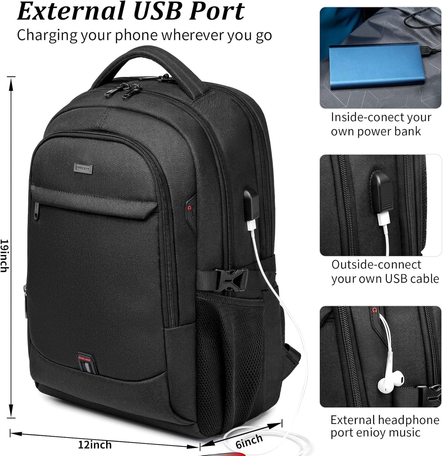 DUSLANG 17 Inch Laptop Backpack for Travel Water Resistant College Backpack for Men/Women Laptop Bag with USB Charging Port,Black - Colors A