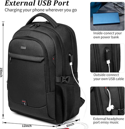 DUSLANG 17 Inch Laptop Backpack for Travel Water Resistant College Backpack for Men/Women Laptop Bag with USB Charging Port,Black - Colors A