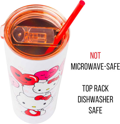 Silver Buffalo Sanrio Hello Kitty Milk Carton Pattern Plastic Boba Tumbler w Lid and Wide Straw, 24 Ounces