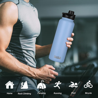 HASLE OUTFITTERS 32 oz Insulated Water Bottle Stainless Steel Double Walled Vacuum Sports Water Bottle with 2 Lids (Straw and Spout Lid) for Gym Camping Hiking(Black,1)