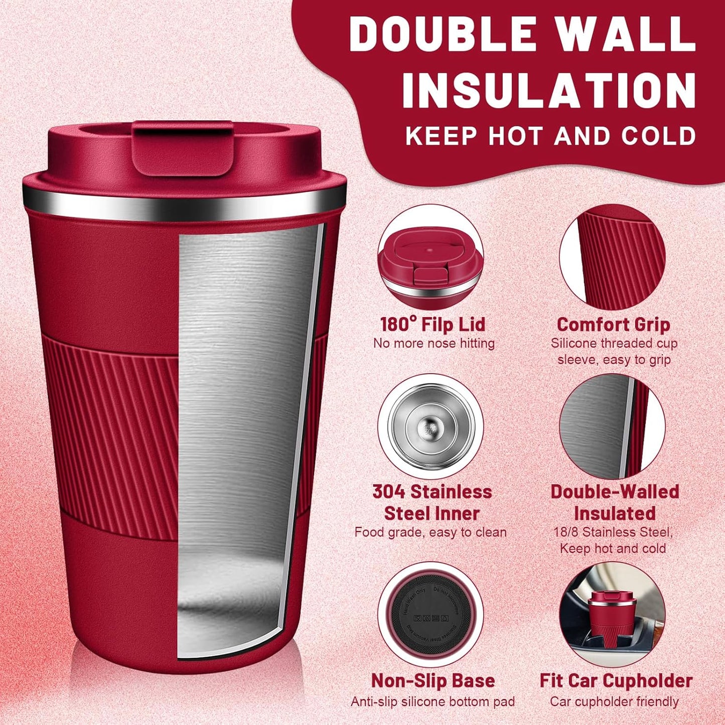 DUBUXW Insulated Coffee Tumblers with Flip Lid 12oz / 17oz, Stainless Steel Travel Coffee Mug Leak Proof, Vacuum Insulated Coffee Mug Reusable Cup, Keeps Cold and Hot for Coffee Tea