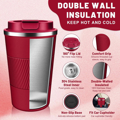 DUBUXW Insulated Coffee Tumblers with Flip Lid 12oz / 17oz, Stainless Steel Travel Coffee Mug Leak Proof, Vacuum Insulated Coffee Mug Reusable Cup, Keeps Cold and Hot for Coffee Tea