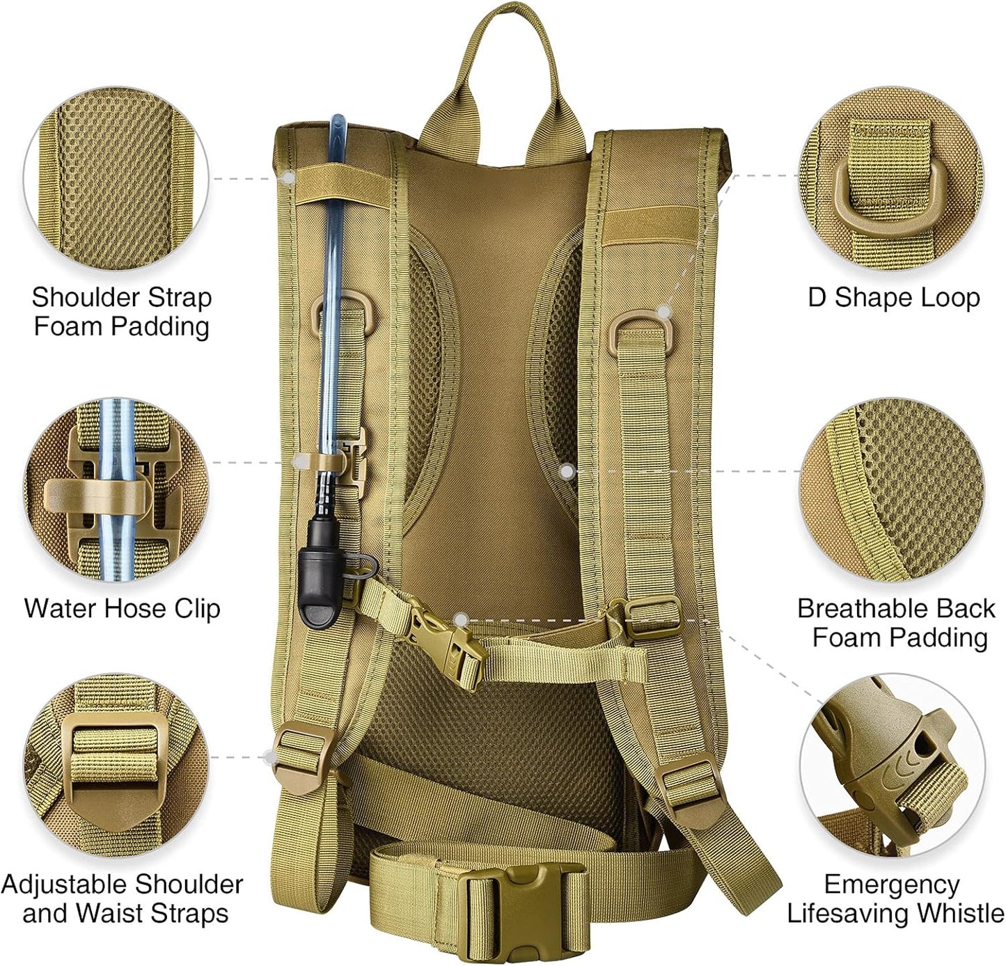 NOOLA Hydration Backpack with 3L TPU Water Bladder, Tactical Molle Water Backpack for Men Women, Hydration Pack for Hiking, Biking, Running and Climbing