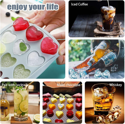 Heart Shape Ice Cube Tray, 21 Holes Silicone Ice Cube Mold with Removable Lid Flexible for Whiskey Cocktail Chocolate