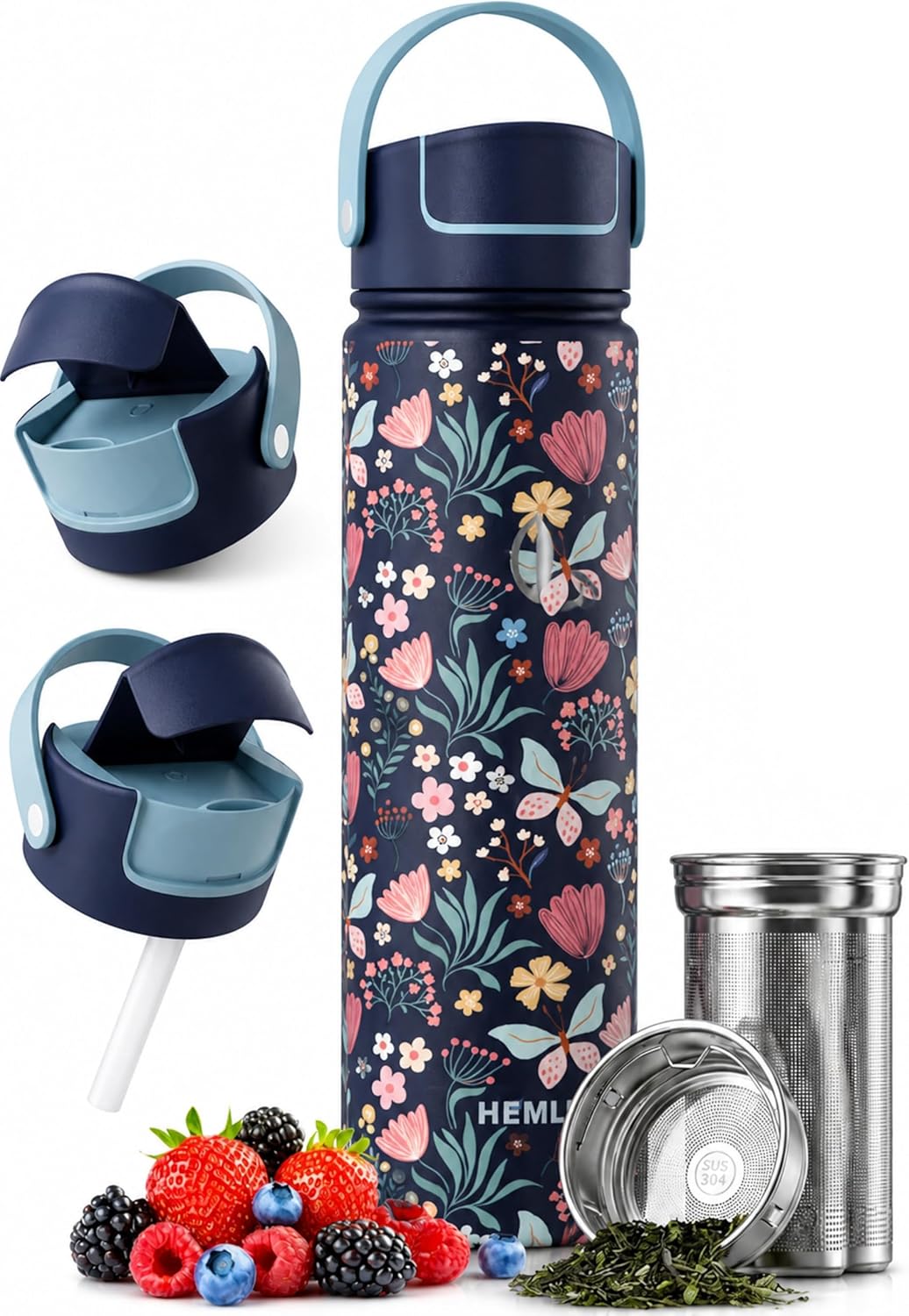 22 oz Ceramic Lined Tea Infuser Travel Tumbler, Micro-Mesh Stainless Steel Infuser, Pure Taste Ceramic Interior, Triple Insulated 12hr Hot Cold, Dual Sip & Straw Lid, Scratch-Resistant