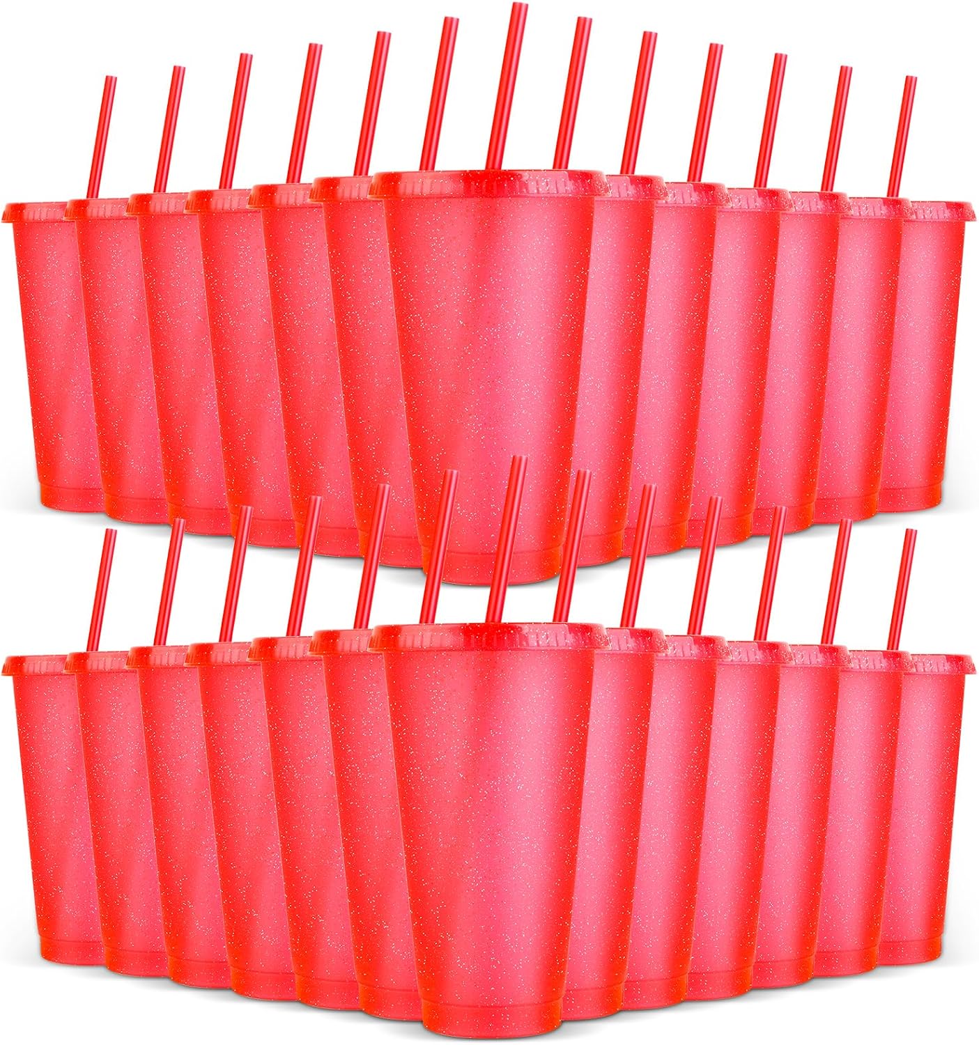 24 Pack Plastic Tumblers with Lids and Straw, Reusable Cups with Lids and Straws Colorful Cups for Cold Drink Iced Coffee, Plastic Tumbler Bulk for Party Birthday Gifts (24 oz, Stylish Colors)