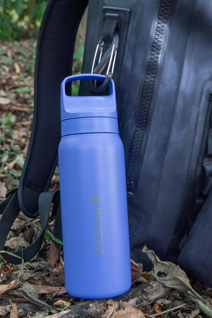 LifeStraw Go Series — Insulated Stainless Steel Water Filter Bottle for Travel and Everyday Use Removes Bacteria, Parasites and Microplastics, Improves Taste, 1L Aegan Sea
