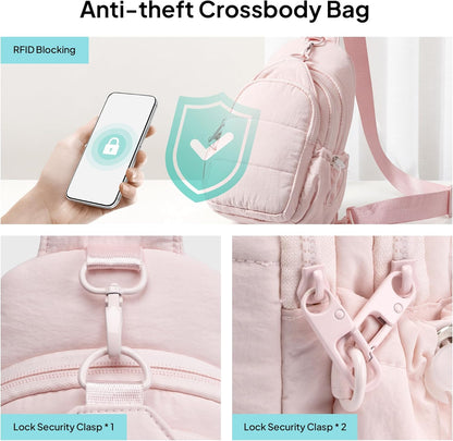 TOPEAST Sling Bag for Women, Anti-Theft Crossbody Bag with RFID Blocking & Water Bottle Holder for Travel, Water-resistant