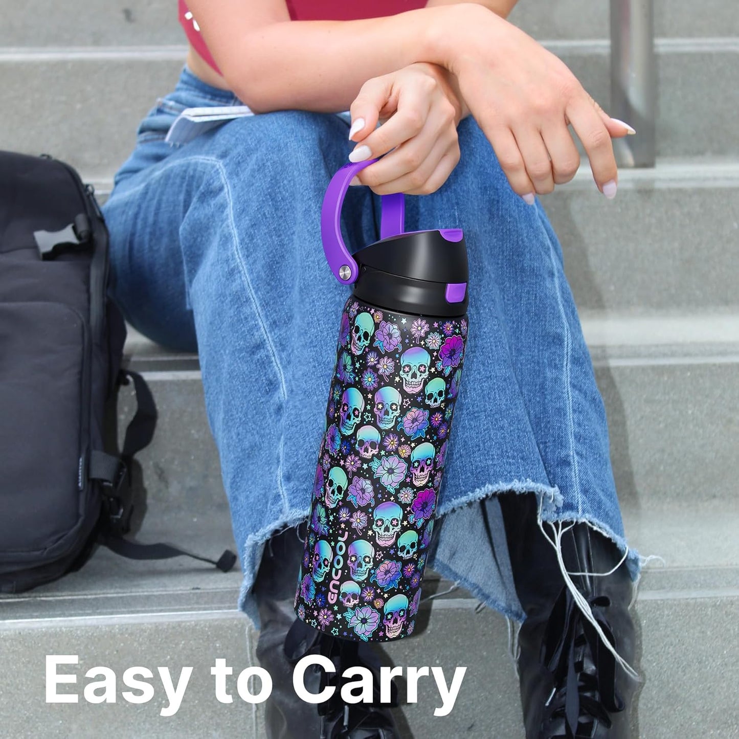 ENCOOL Leakproof Insulated Water Bottle with Straw Dual-Sip Water Bottle Bag-Safe Design for Work, Commute & Gym – Keeps Drinks Cold All Day, 24 oz, Lemonade Pink - Colors A