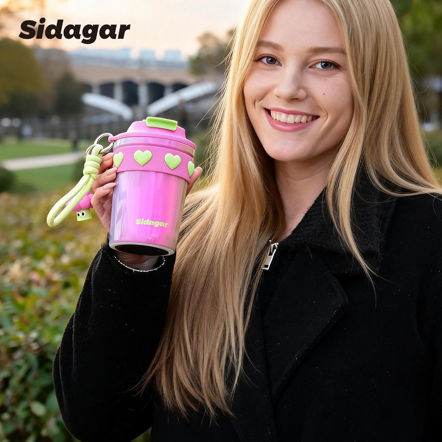 SDGA+ 12 oz Travel Coffee Mug Spill Proof Leak Proof, Stainless Steel Thermal Coffee Cup with Lid, Resuable Cup for Hot and Cold, Portable Tumbler for Women, Light Pink
