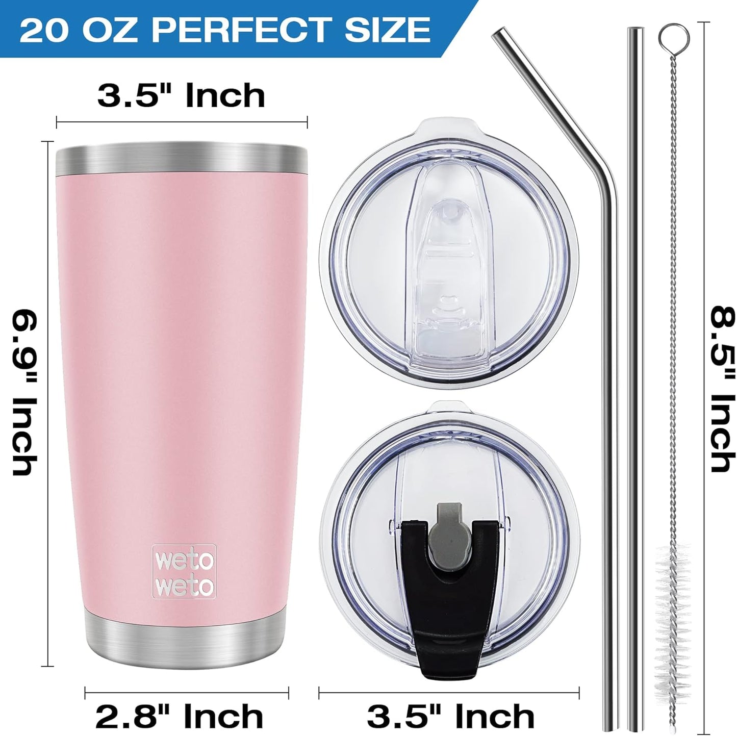 WETOWETO 20oz Tumbler, Stainless Steel Vacuum Insulated Coffee Travel Mug, Double Wall Powder Coated Insulated Coffee Mug Travel Mug with Lid Thermal Cup for Outdoor (Navy Blue, 1 Pack)