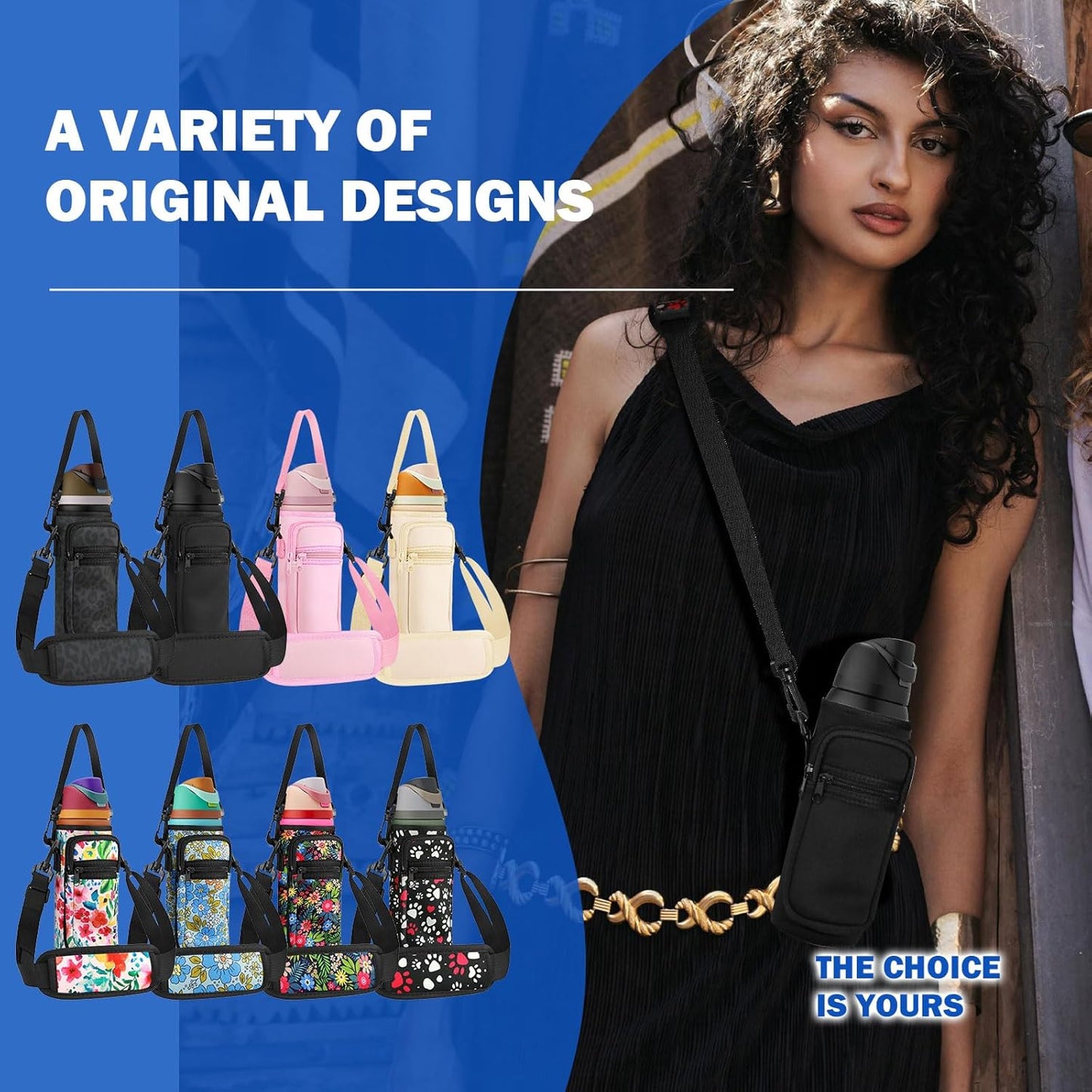 Neoprene Water Bottle Holder Bag with Cell Phone Pocket Compatible with Owala FreeSip 24 oz，Water Bottle Carrying Bag ，with Adjustable Shoulder Strap,for 24oz Stainless Steel Water Bottle
