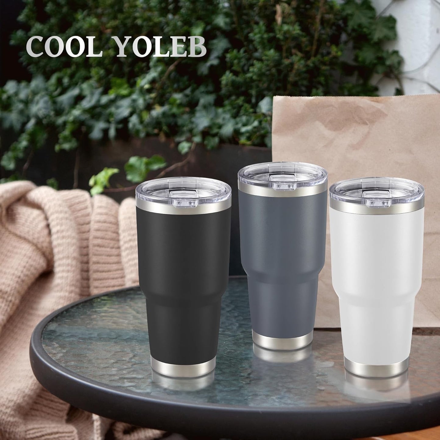30 oz Tumbler with Lid Stainless Steel Tumblers Vacuum Insulated Cup Reusable Powder Coated Travel Mug Double Wall Leak Proof Portable Cups Keep Cold Drinks for 12 Hours, Stainless, 1 Pack