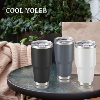 30 oz Tumbler with Lid Stainless Steel Tumblers Vacuum Insulated Cup Reusable Powder Coated Travel Mug Double Wall Leak Proof Portable Cups Keep Cold Drinks for 12 Hours, Stainless, 1 Pack