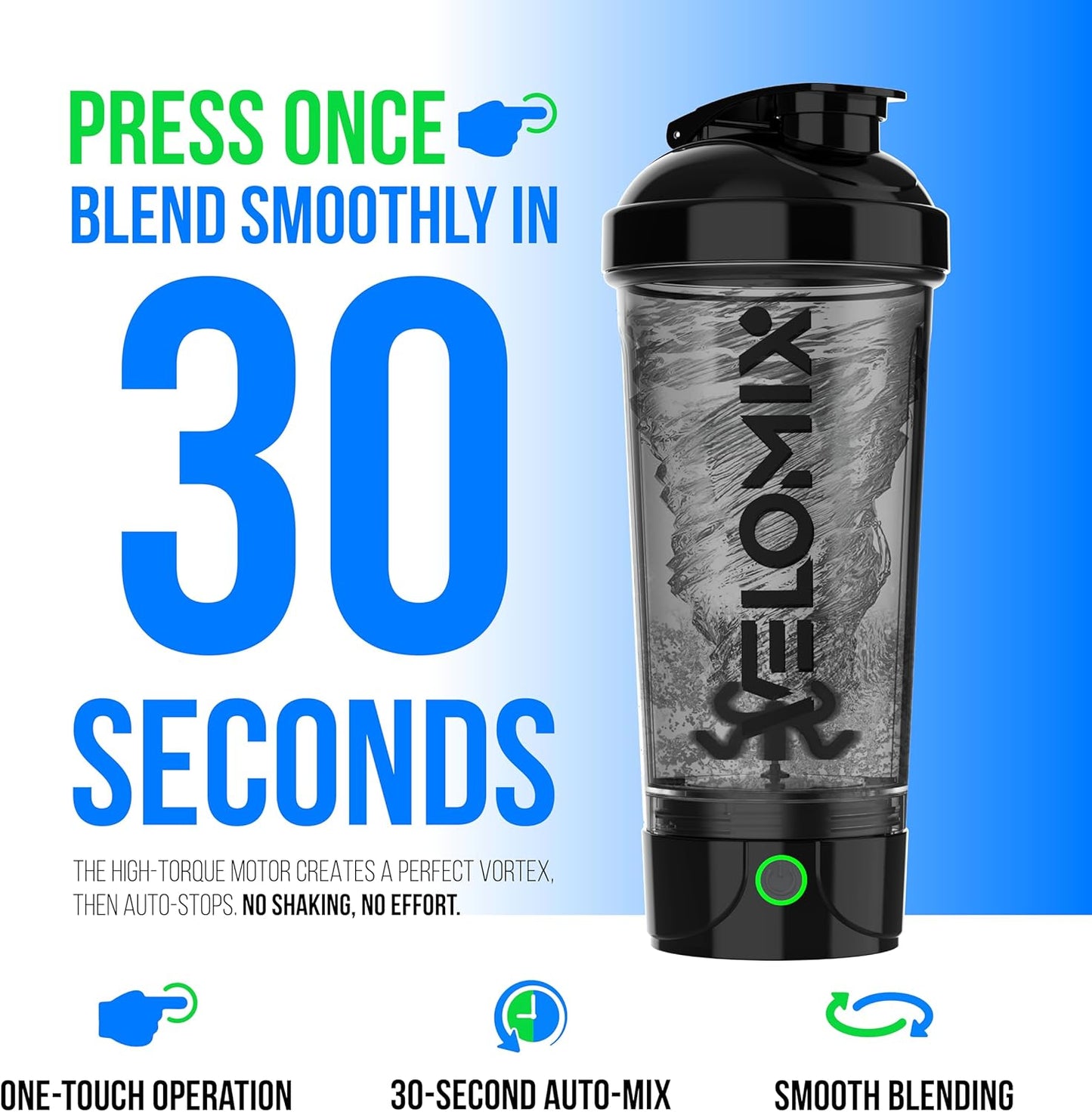 VELOMIX Electric Protein Shaker Bottle - 24 oz | USB-C Rechargeable | Leak Proof Shaker Cups for Protein Shakes | Portable Blender for Shakes and Smoothies (Electric-Transparent)