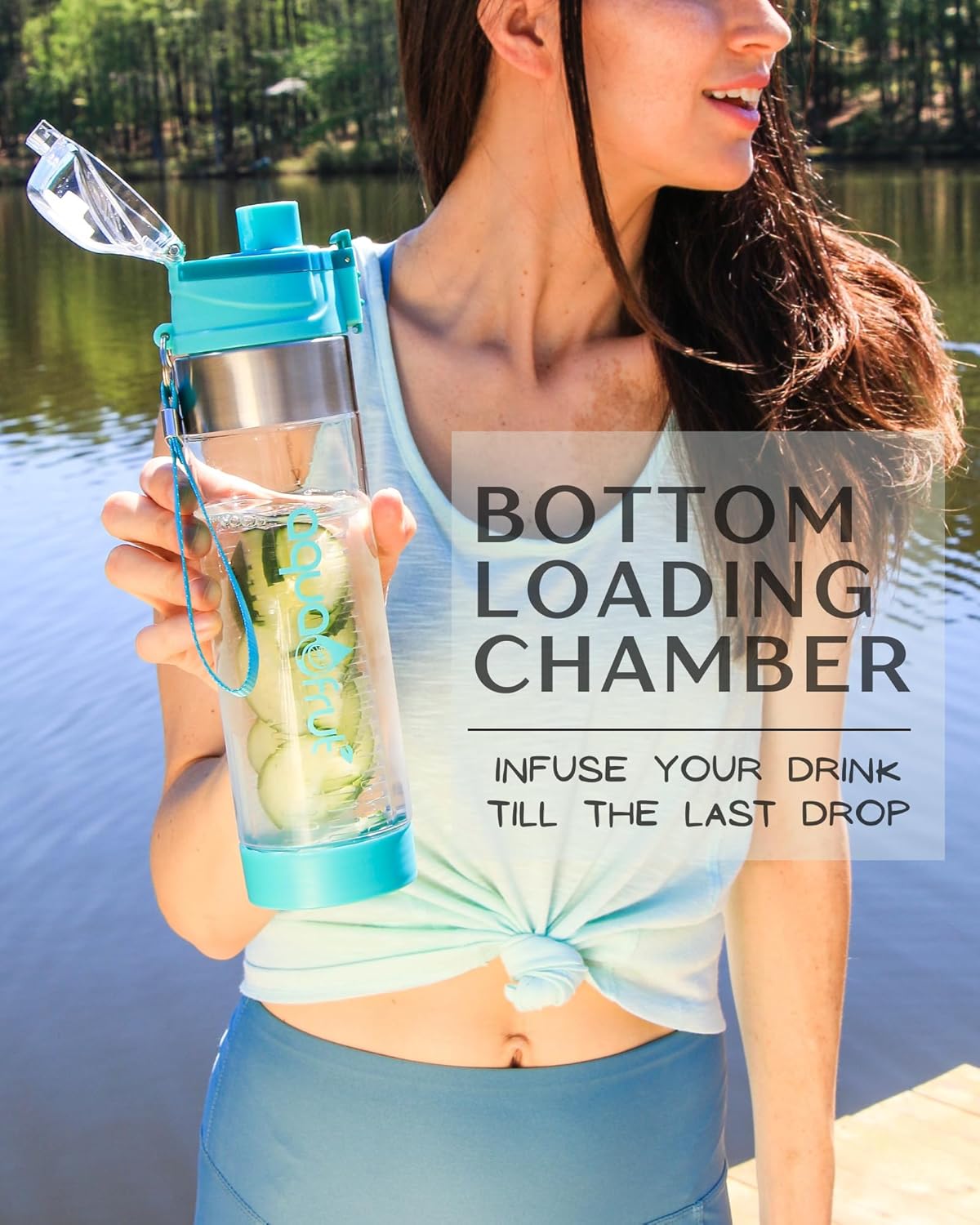 NEW Improved AquaFrut Bottom Loading Fruit Infuser Water Bottle Complete Bundle Includes Bottle Brush, Insulating Sleeve & Infusion Recipe eBook. Leak Proof Sweat Proof BPA-Free (Purple)