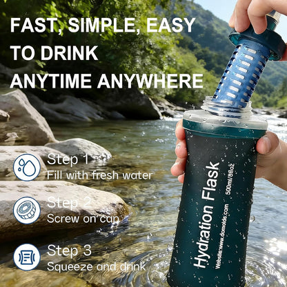AXEN Collapsible Water Bottle with Filter System, Soft Hydration Flask for Trail Running, Camping, Hiking, Cycling, 700ml Slate Green