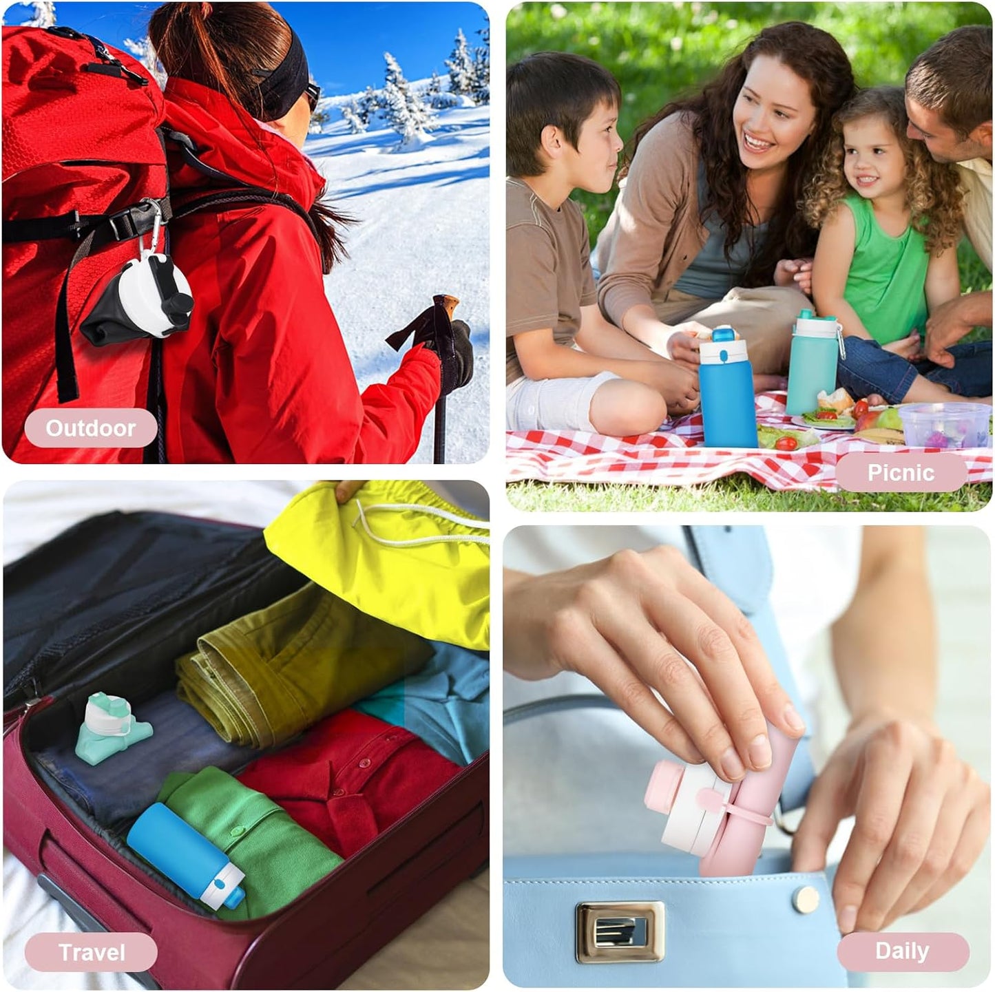 PLTCAT Collapsible Water Bottle, 19oz Foldable Bottle BPA Free Reusable Lightweight Leak-Proof Travel Silicone Water Bottle for Travel, Gym, Hiking, Office, Camping