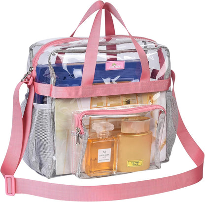 MAY TREE Clear Bag for Stadium Events, 12×5.5×12 Clear Tote Lunch Bag with Non-detachable Reinforced Straps for Work, Sporting Events and Gym, Black