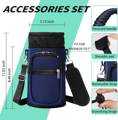 AceTreker 32/40/64/87/128 oz Water Bottle Carrier Bag, Neoprene Water Bottle Sleeve with 4 Pocket, Sport Water Holder with Paracord Handle and Shoulder Strap for Walking Hiking Camping Gym