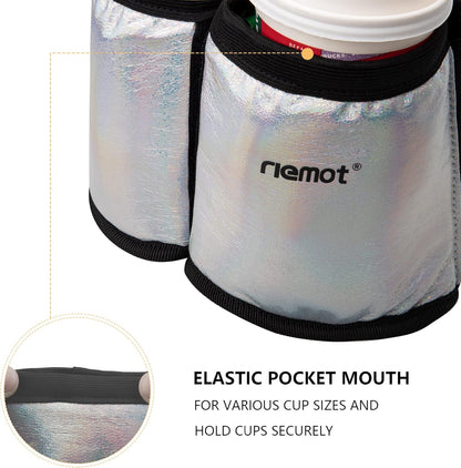 riemot Luggage Travel Cup Holder Free Hand Drink Carrier - Hold Two Coffee Mugs - Fits Roll on Suitcase Handles - Gifts for Flight Attendants Travelers Accessories Carbon Black