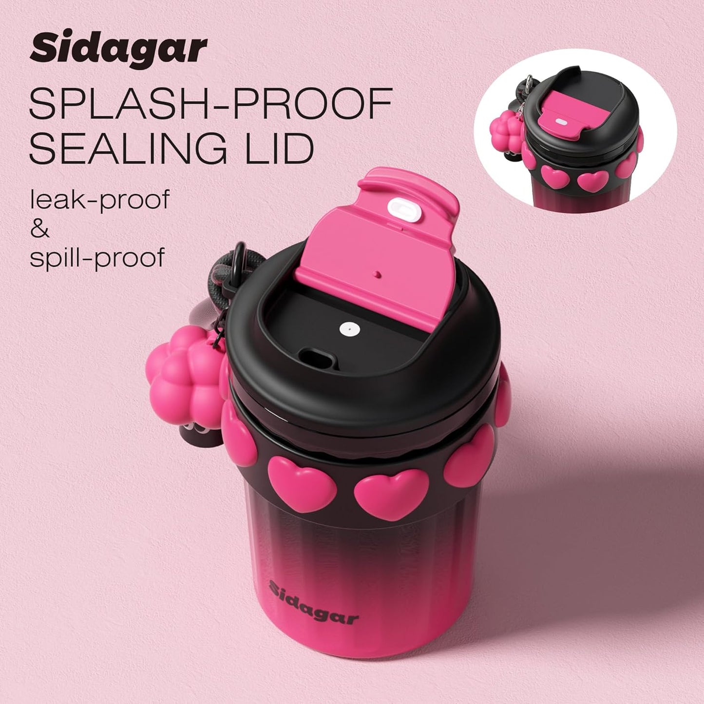SDGA+ 12 oz Travel Coffee Mug Spill Proof Leak Proof, Stainless Steel Thermal Coffee Cup with Lid, Resuable Cup for Hot and Cold, Portable Tumbler for Women, Light Pink