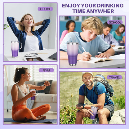 40 oz Tumbler with Handle, Insulated Tumbler with Lid and Straw, Reusable Stainless Steel Vacuum Insulated Cup, 100% Leak Proof Thermal Travel Coffee Mug Cup for Cold and Hot (Light Purple)