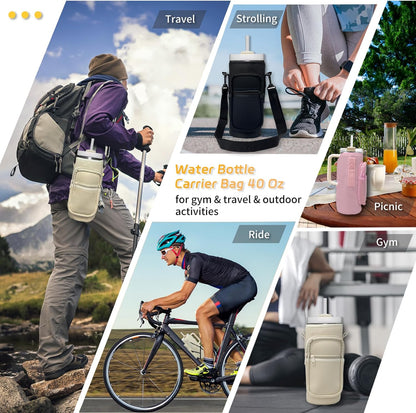 Water Bottle Holder with Strap, Insulated Crossbody Sling Bag, Carrier with Phone Pocket for Walking Hiking Camping Fishing