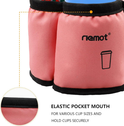 riemot Luggage Travel Cup Holder Free Hand Drink Carrier - Hold Two Coffee Mugs - Fits Roll on Suitcase Handles - Gifts for Flight Attendants Travelers Accessories Carbon Black