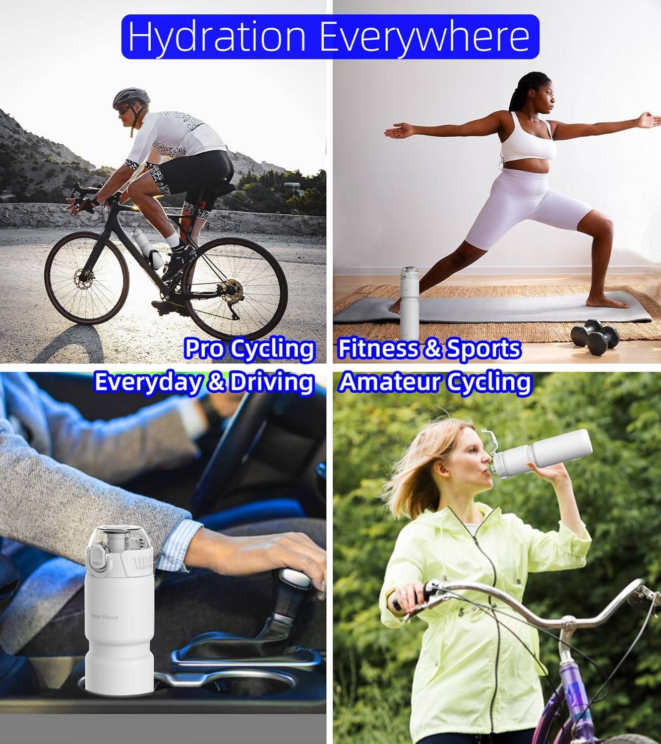 MYFOREST 24oz/700ml Insulated Bike Water Bottle, Odor-Free Surgical Steel Liner, Stronger Grip for Rough Trails, Quick-Open Chug/Straw 2-in-1, Dirt Cap (Glossy Steel)