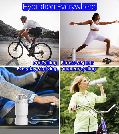 MYFOREST 24oz/700ml Insulated Bike Water Bottle, Odor-Free Surgical Steel Liner, Stronger Grip for Rough Trails, Quick-Open Chug/Straw 2-in-1, Dirt Cap (Glossy Steel)