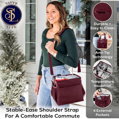 Reusable Drink Carrier with Handle – Tip-Resistant 4 Cup Carrier with Shoulder Strap for Delivery – Insulated, Foldable, Adjustable Dividers – Portable Caddy Tote Bag, Drink Holder for Car