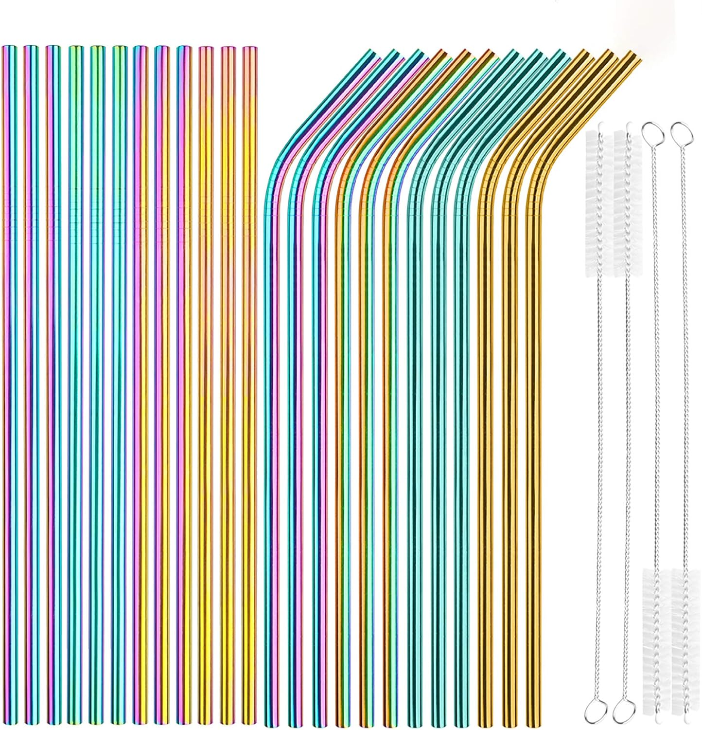 Tomorotec 8PCS 12" Stainless Steel Straws 4 Bent & 4 Straight Fit for 40oz Stanley Tumblers, Reusable Food-Grade Drinking Straws with Brush for Smoothies, Milkshakes, Iced Coffee, Dishwasher Safe