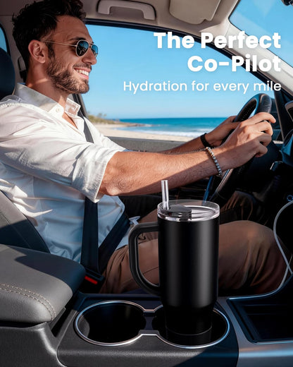 Renoj Insulated Mug 100% Leak Proof Insulated Water Bottle for Iced Coffee & Hot Drinks - Fits Car Cup Holder, Ideal Gift, 2 Straws & Silicone Boot - SnapShift Pink 32 oz