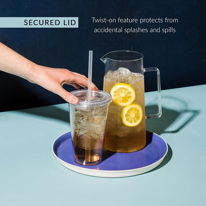 Maars Classic Clear Tumbler with Lid and Straw | 16oz Premium Acrylic, Insulated Double Wall Plastic Reusable Cups, BPA-Free To Go Cups for Ice Coffee, Fruit Teas & Water