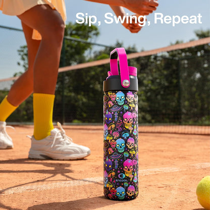 ENCOOL Insulated Water Bottle with Straw Stainless Steel Water Bottle, Leak-Proof, BPA-Free, Double Wall Vacuum Keeps Cold for 24 Hours for Sports, Travel, School (26 oz, Cotton Candy) - Colors B