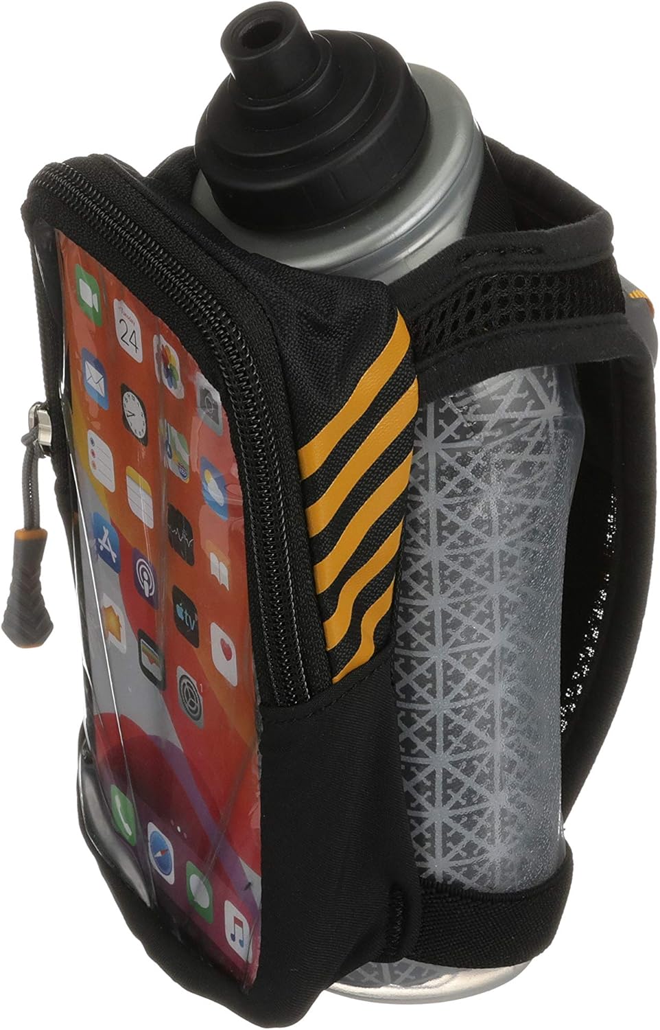 Nathan SpeedDraw 2 Insulated Handheld Running Water Bottle Flask 18oz – Double-Wall Insulation, Ergonomic Grip, Blast Valve Cap, Phone & Key Storage Pockets, Reflective Design