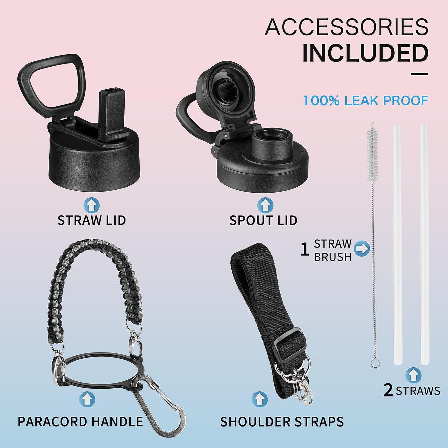 KXIAOCHEN Insulated Water Bottle With Strap, Cold For 48 Hrs Leak Proof, Triple Wall Stainless Steel Sports Water Bottle With Straw And Spout Lid For Gym Hiking Travel