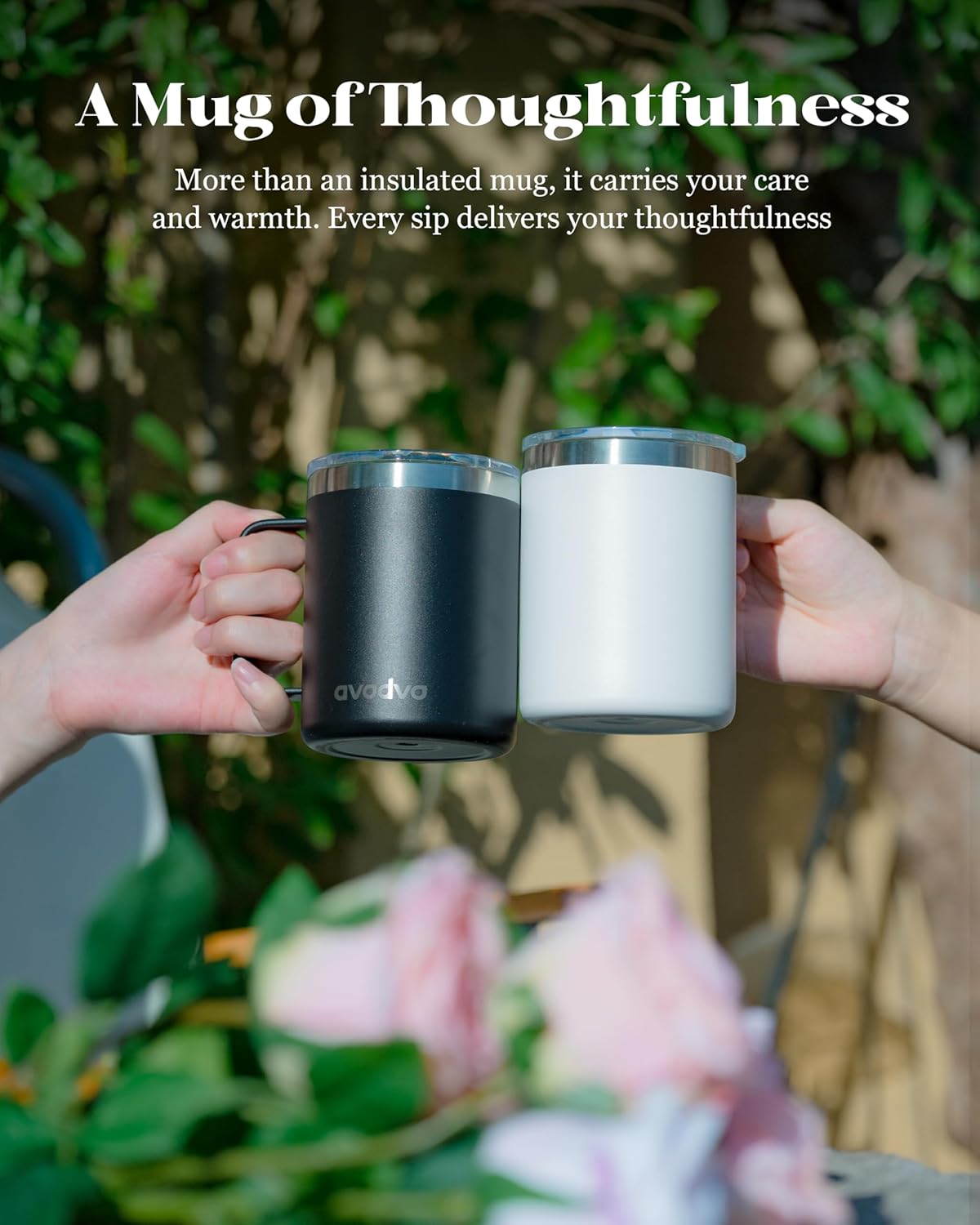 12oz Insulated Coffee Mug with Lid – Includes Two Lids, Stainless Steel Coffee Travel Mug with Handle, Double Wall Vacuum Insulated Camping Mug for Home, Office & Outdoor, Navy Blue