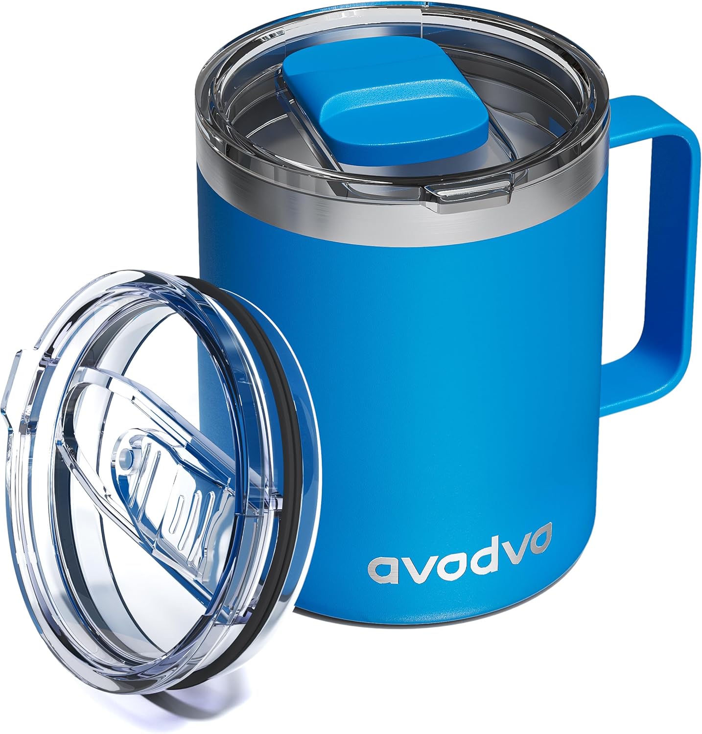 12oz Insulated Coffee Mug with Lid – Includes Two Lids, Stainless Steel Coffee Travel Mug with Handle, Double Wall Vacuum Insulated Camping Mug for Home, Office & Outdoor, Navy Blue