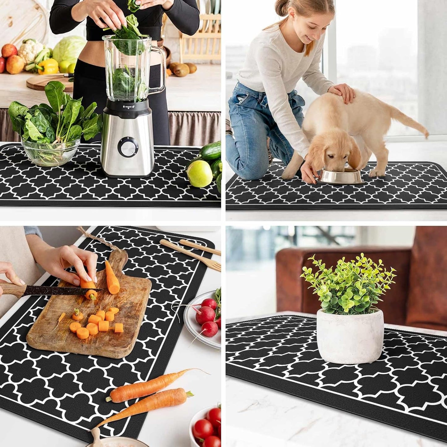 WISELIFE Dish Drying Mat Super Absorbent Drying Mat Large Dish Drying Mats for Kitchen Counter Easy Clean Dish Mat Kitchen Drying Mat15"x 18" Stylish Grey