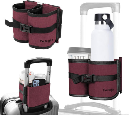 Perilogics Luggage Travel Cup Holder Hands Free Drink Caddy for Suitcase Handle. Perfect Airplane Travel Essential Accessory Gift for Frequent Traveler, Flight Attendant or with Children (Dark Gray)