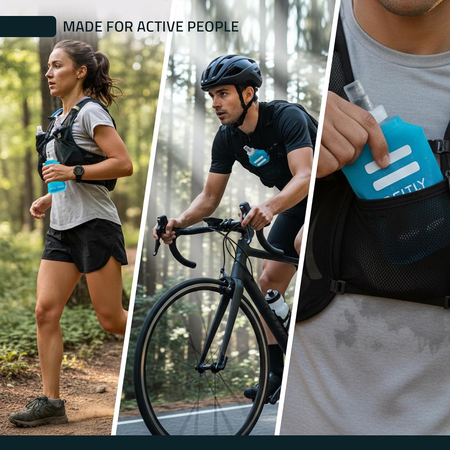 FITLY Soft Flask - Shrink As You Drink Soft Water Bottle for Hydration Pack - Folding Water Bottle Ideal for Running, Hiking, Cycling, Climbing & Rigorous Activity