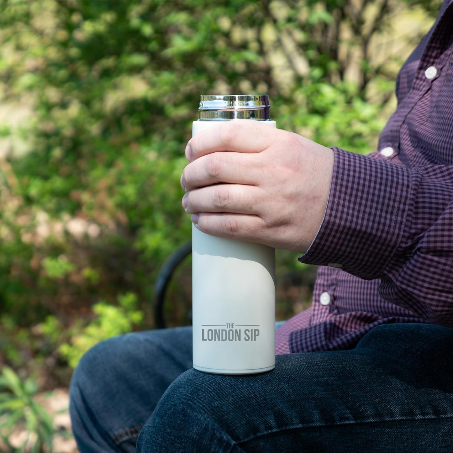 The London Sip Multi-Purpose Travel Mug and Tumbler Fruit Infused Flask Hot and Cold Double Wall Stainless Steel Thermos with Extra-Long Infuser, Purple
