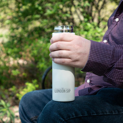 The London Sip Multi-Purpose Travel Mug and Tumbler Fruit Infused Flask Hot and Cold Double Wall Stainless Steel Thermos with Extra-Long Infuser, Purple